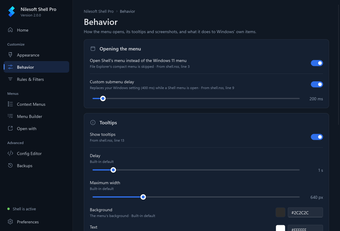 The Behavior page