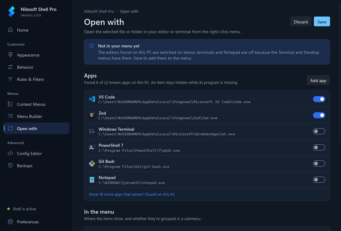 The Open with page