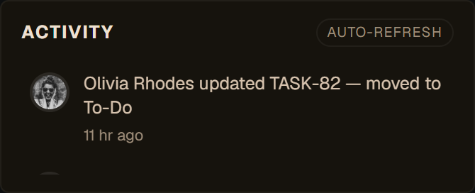 The live activity feed
