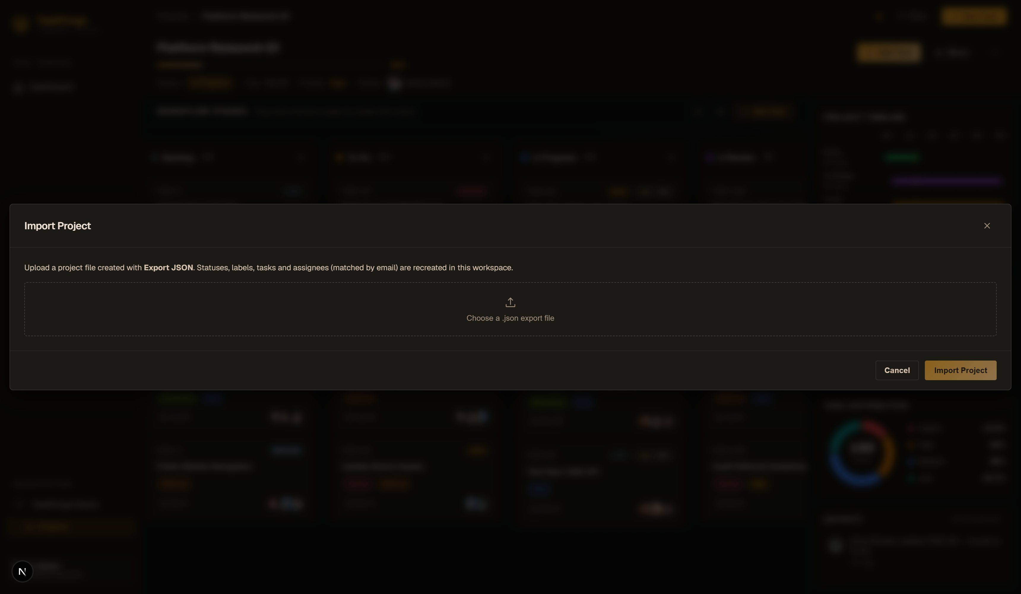 The import preview modal