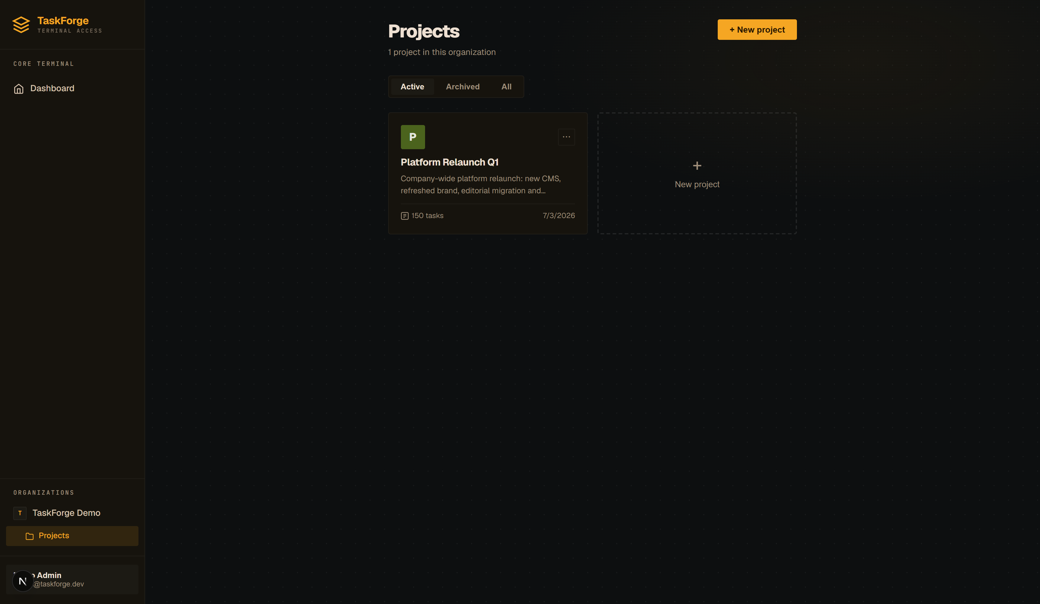 The projects list