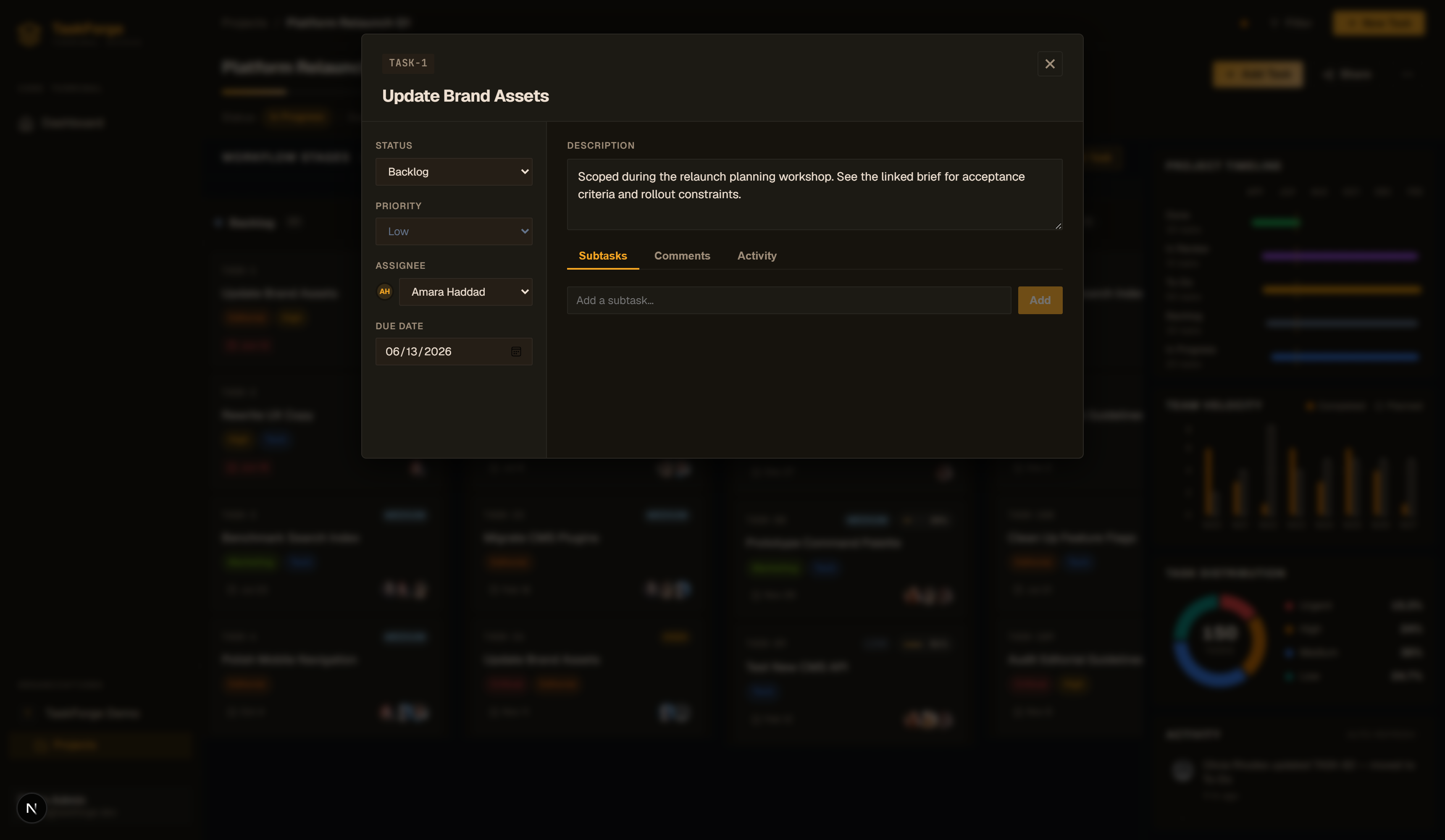 A task card and its detail view